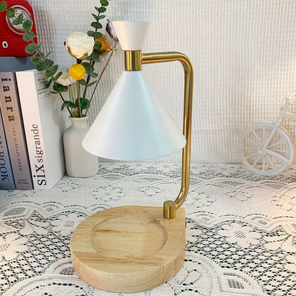 Contemporary Creative Iron Cone Shade Wooden Base 1-Light Melting Wax Table Lamp for Bedroom