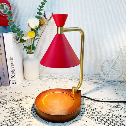 Contemporary Creative Iron Cone Shade Wooden Base 1-Light Melting Wax Table Lamp for Bedroom