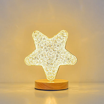 Nordic Creative Acrylic Moon Star Wooden LED USB Table Lamp