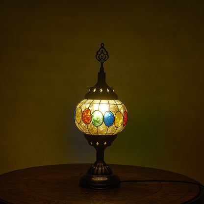 Traditional Tiffany Romantic Oval Iron Enamel 1-Light Table Lamp for Bedroom