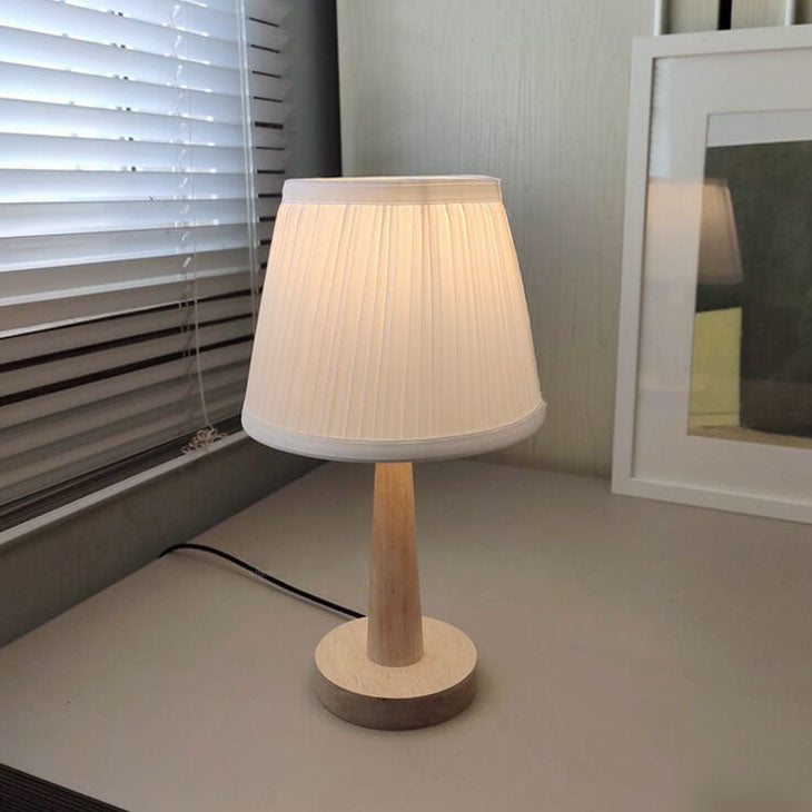 Nordic Minimalist Solid Wood Fabric Cone Table Lamp 1-Light