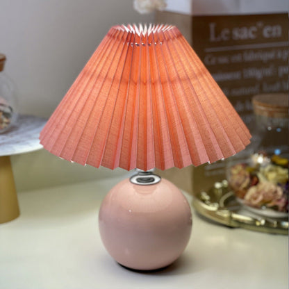 Modern Minimalist Round Fabric Fold Ceramic LED Table Lamp for Bedroom