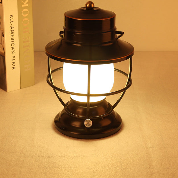 Traditional Farmhouse Waterproof Rechargeable Iron Acrylic Cylinder LED Table Lamp for Living Room