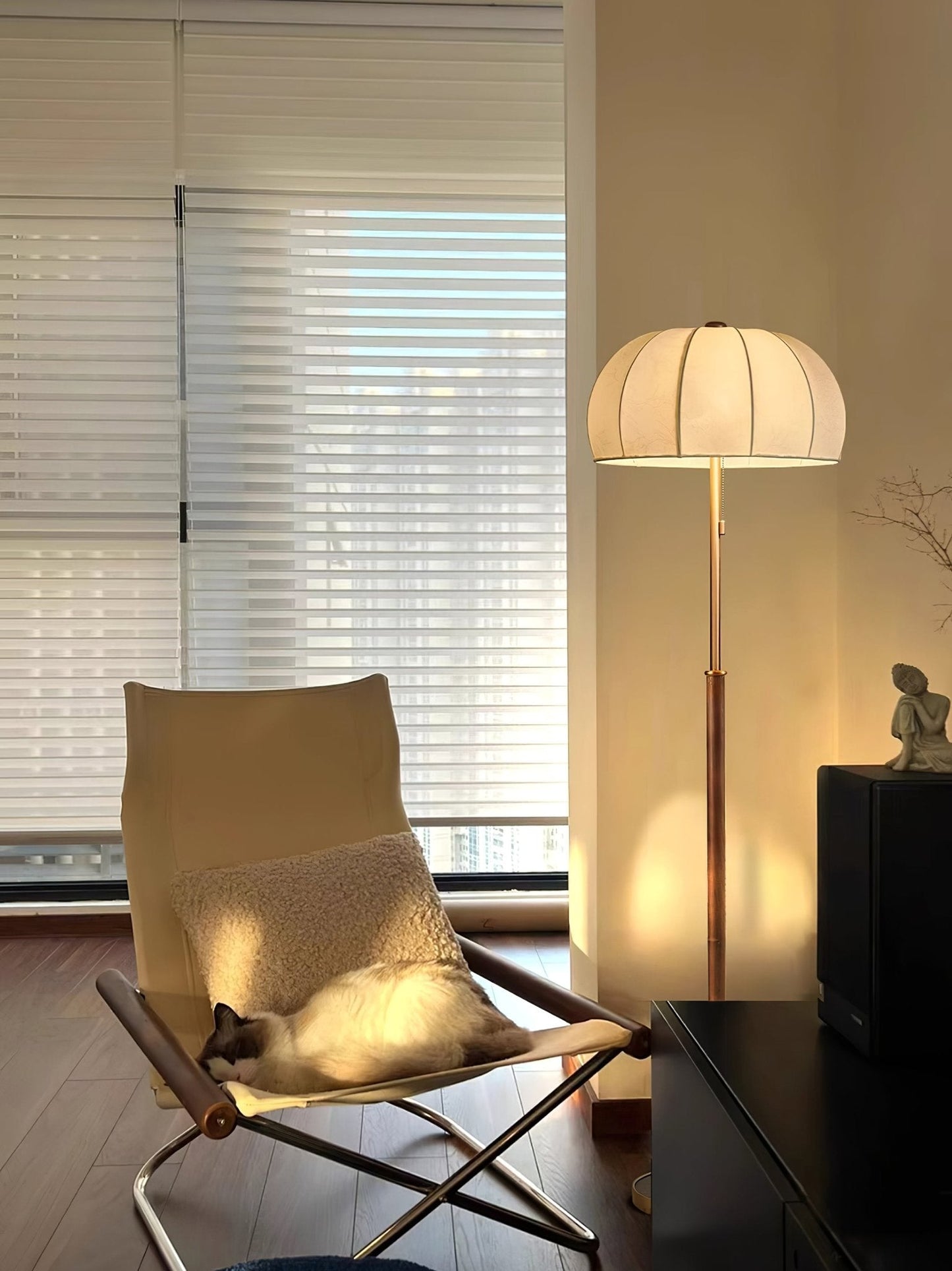 Scandicci Floor Lamp with Fabric Shade and Wooden Base
