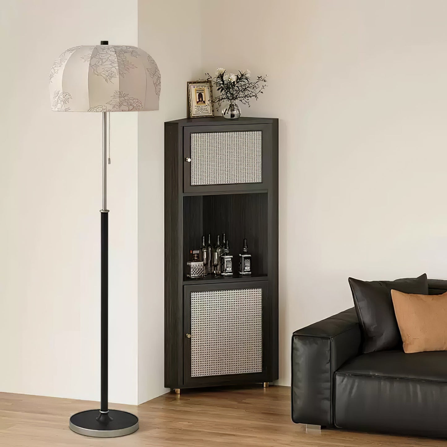Scandicci Floor Lamp with Fabric Shade and Wooden Base