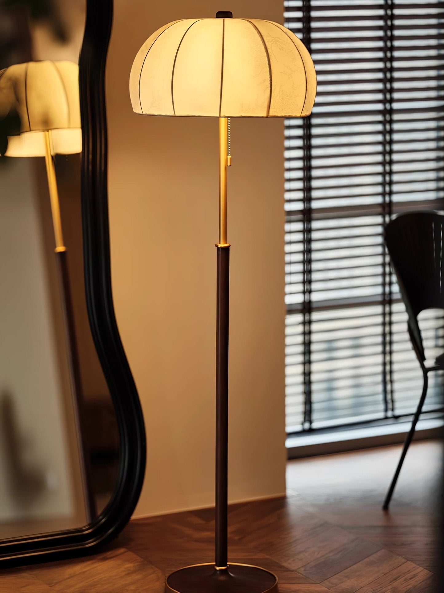 Scandicci Floor Lamp with Fabric Shade and Wooden Base