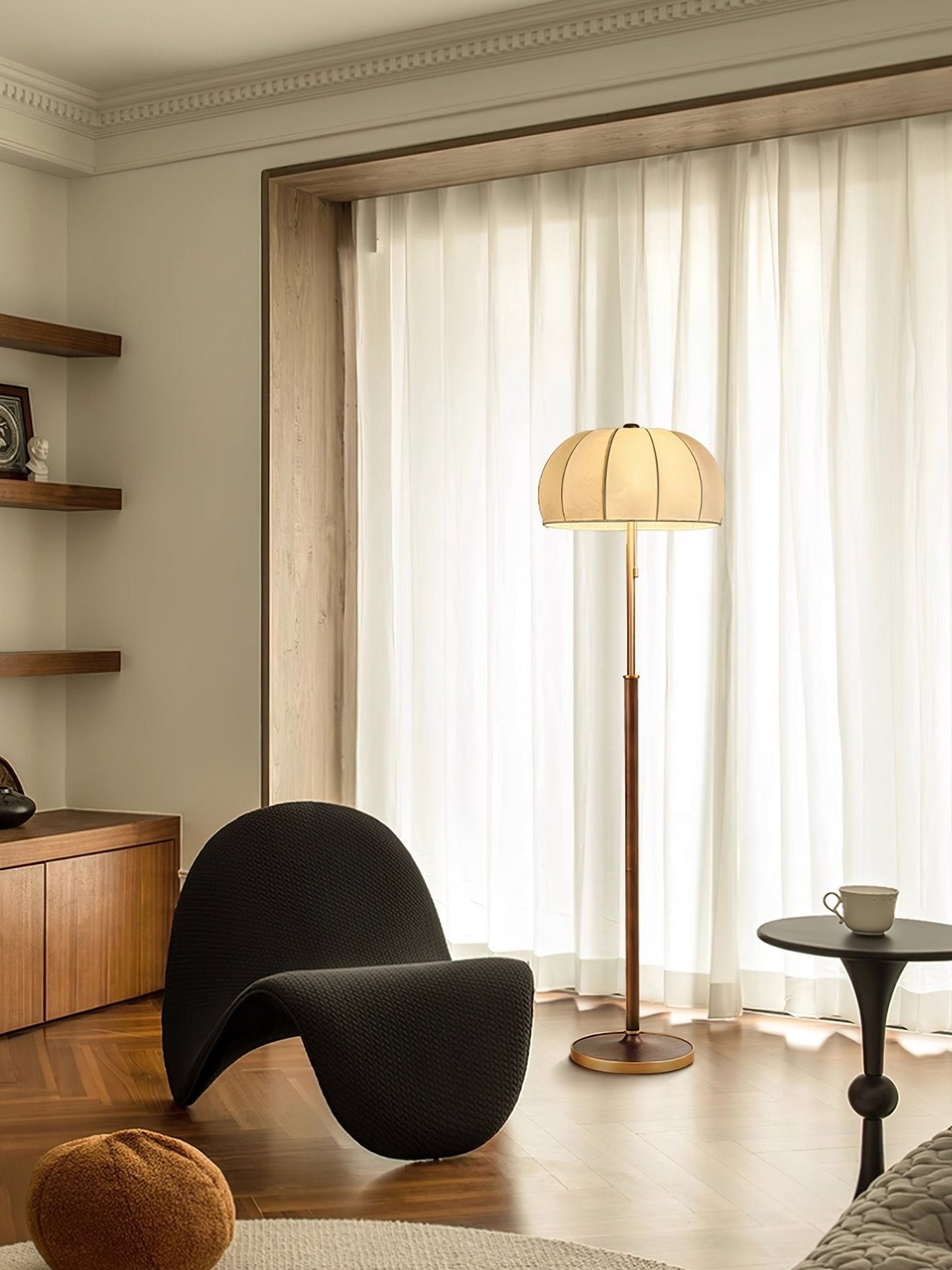 Scandicci Floor Lamp with Fabric Shade and Wooden Base