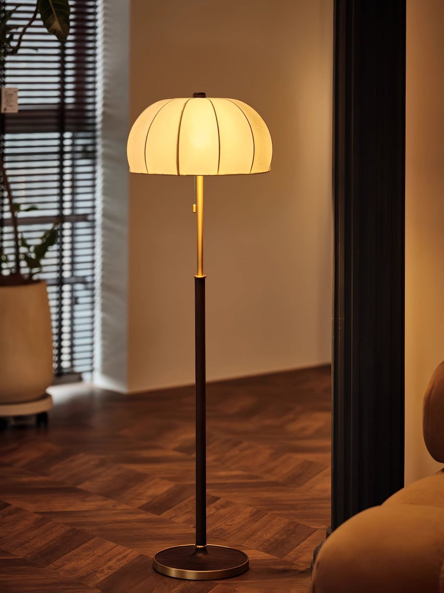 Scandicci Floor Lamp with Fabric Shade and Wooden Base