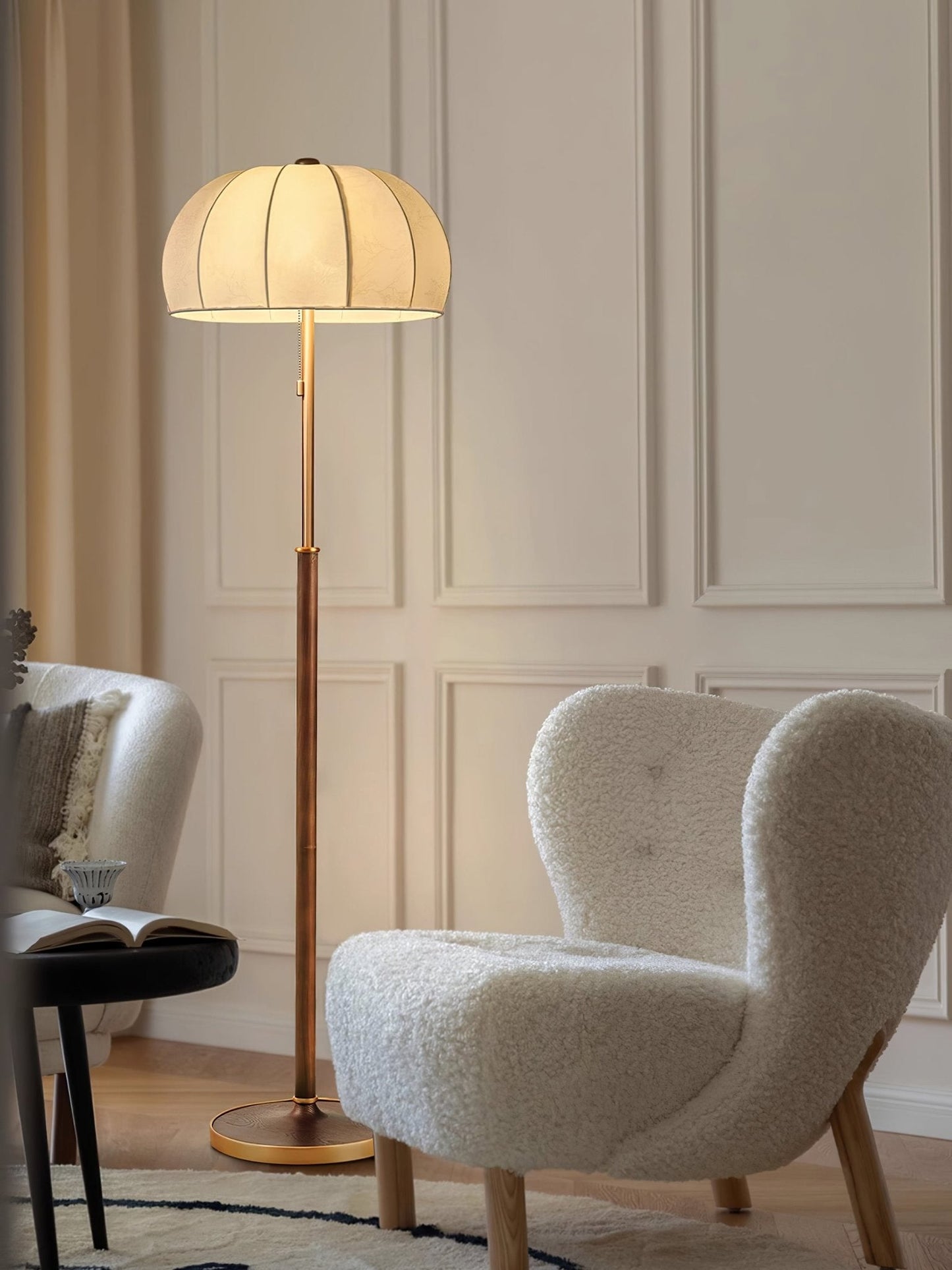 Scandicci Floor Lamp with Fabric Shade and Wooden Base