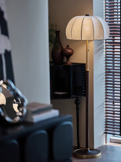 Scandicci Floor Lamp with Fabric Shade and Wooden Base