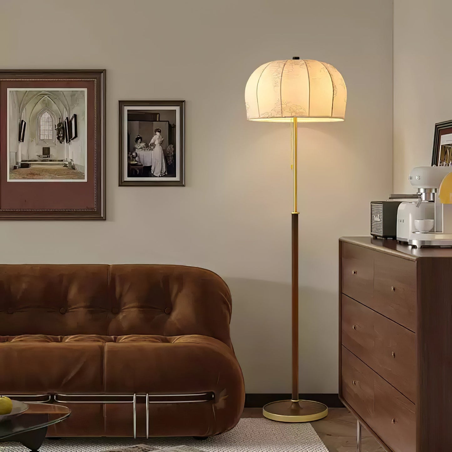 Scandicci Floor Lamp with Fabric Shade and Wooden Base