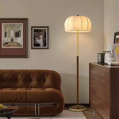 Scandicci Floor Lamp with Fabric Shade and Wooden Base