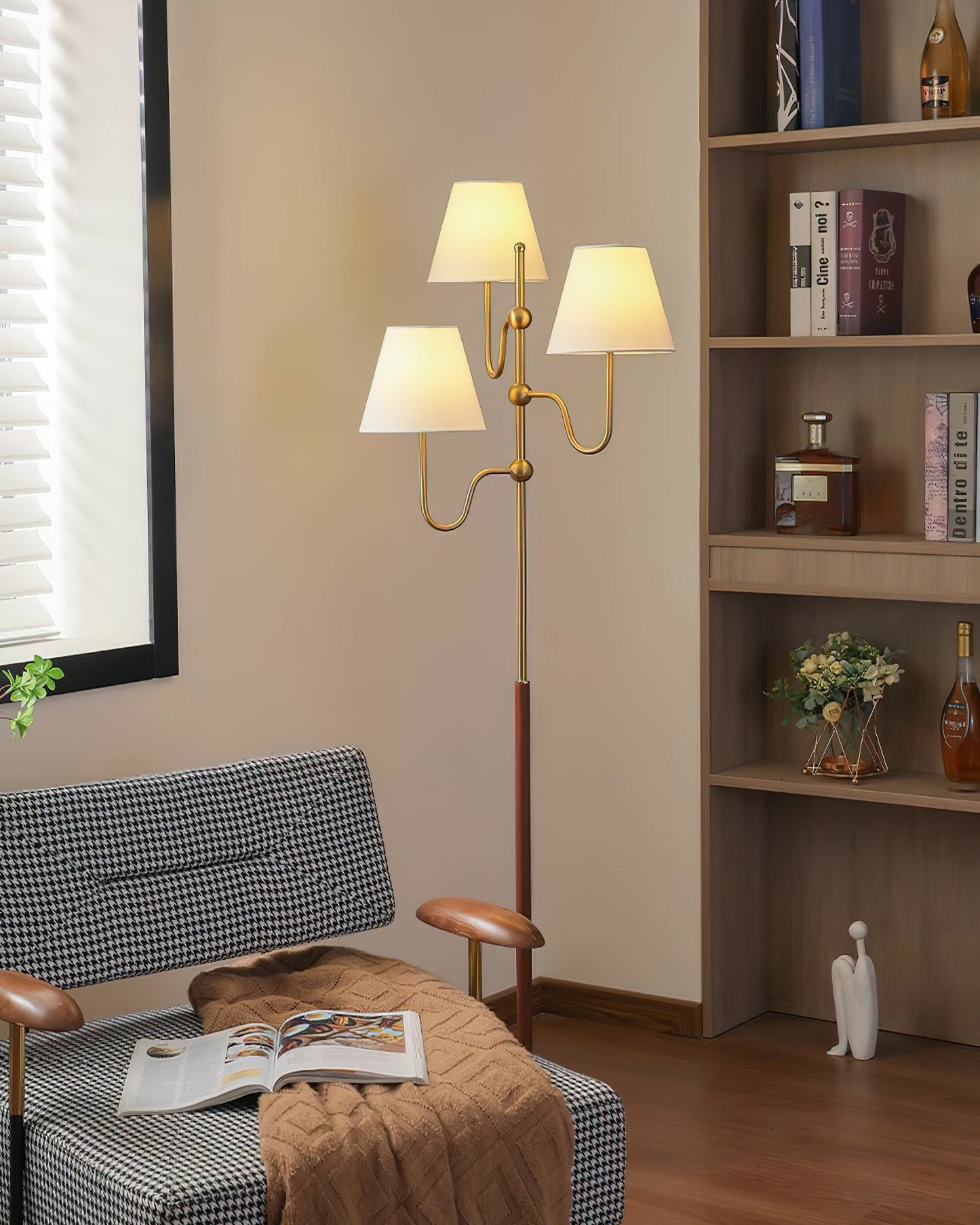 Serenade Floor Lamp with LED, Indoor, Walnut and Gold Finish