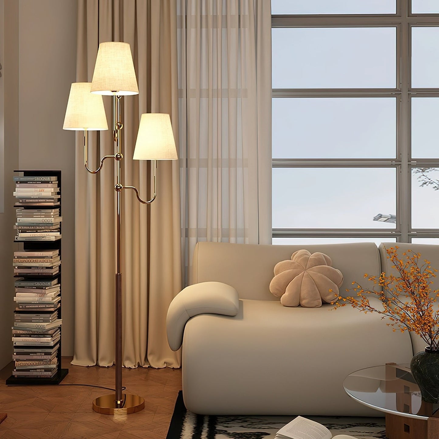 Serenade Floor Lamp with LED, Indoor, Walnut and Gold Finish