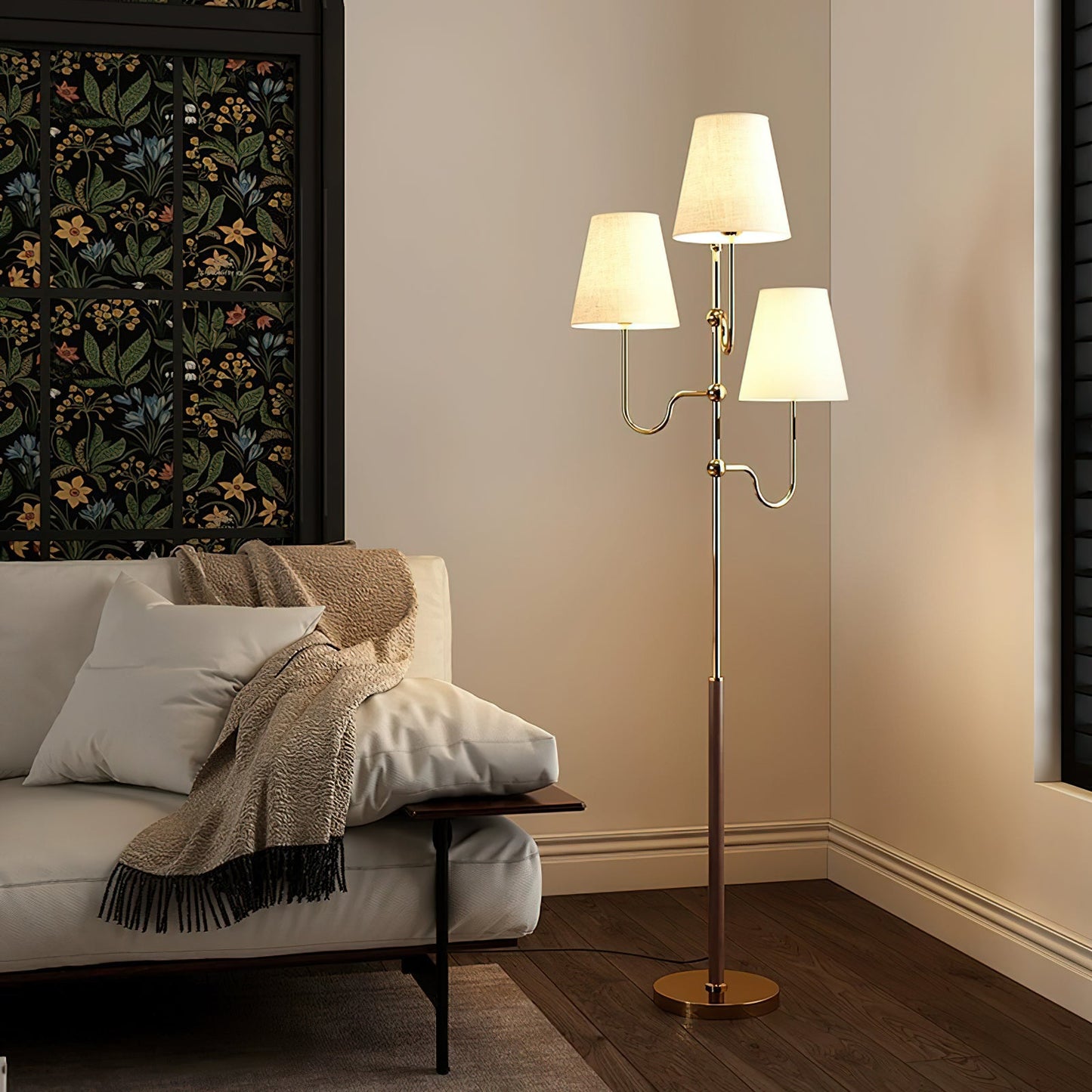 Serenade Floor Lamp with LED, Indoor, Walnut and Gold Finish