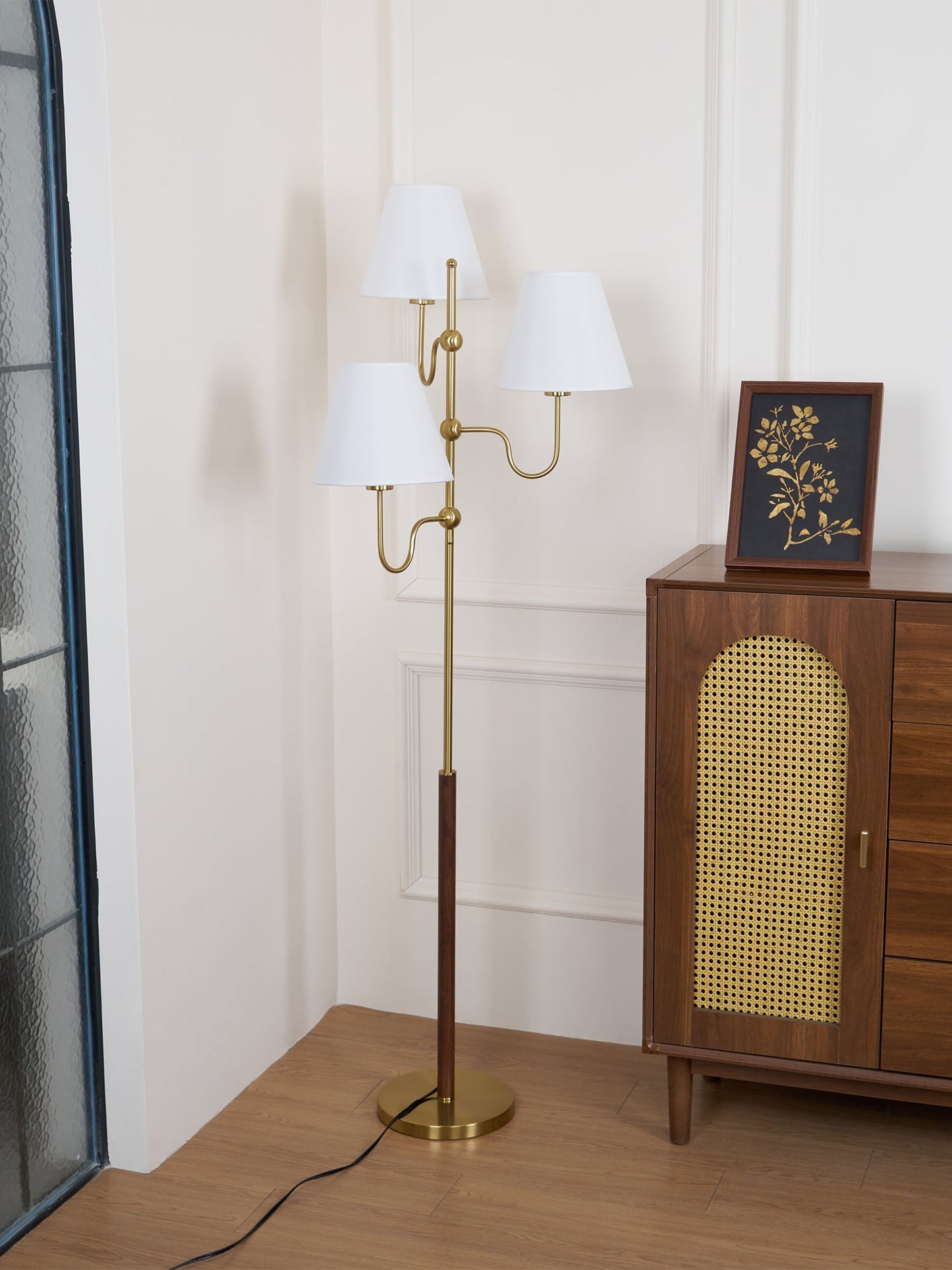Serenade Floor Lamp with LED, Indoor, Walnut and Gold Finish