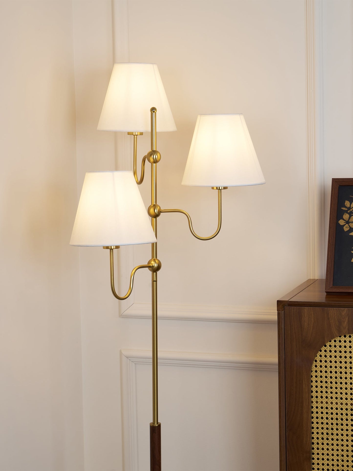 Serenade Floor Lamp with LED, Indoor, Walnut and Gold Finish