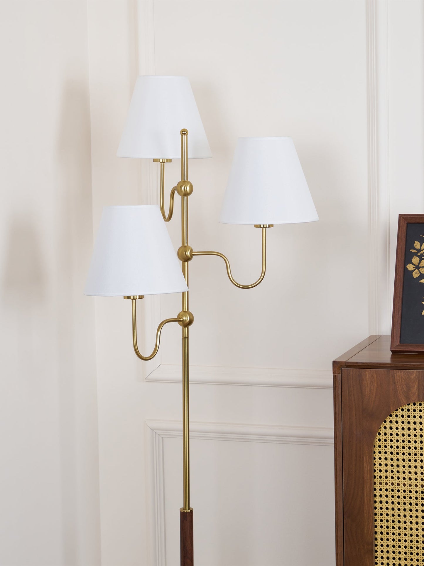 Serenade Floor Lamp with LED, Indoor, Walnut and Gold Finish