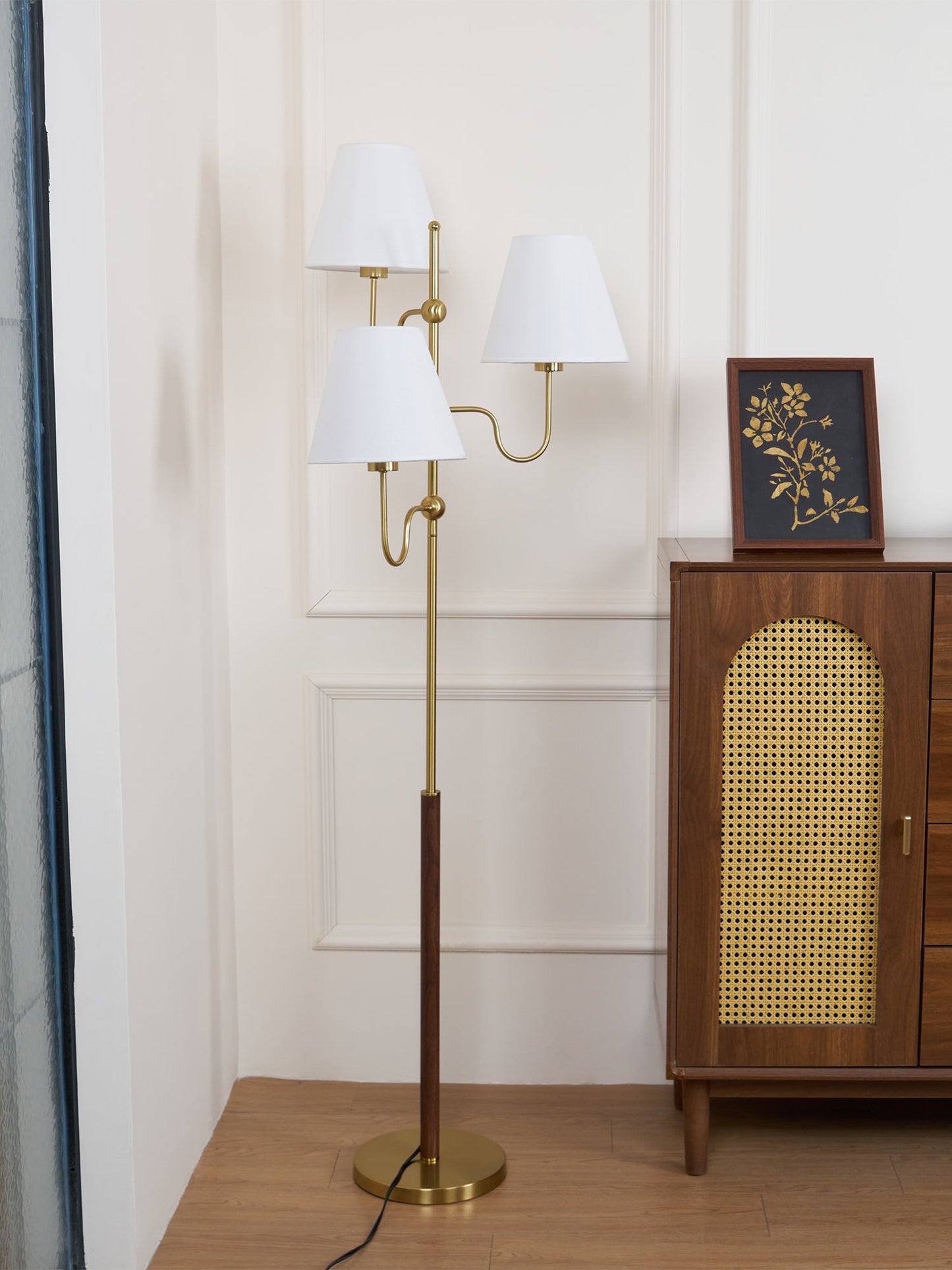 Serenade Floor Lamp with LED, Indoor, Walnut and Gold Finish