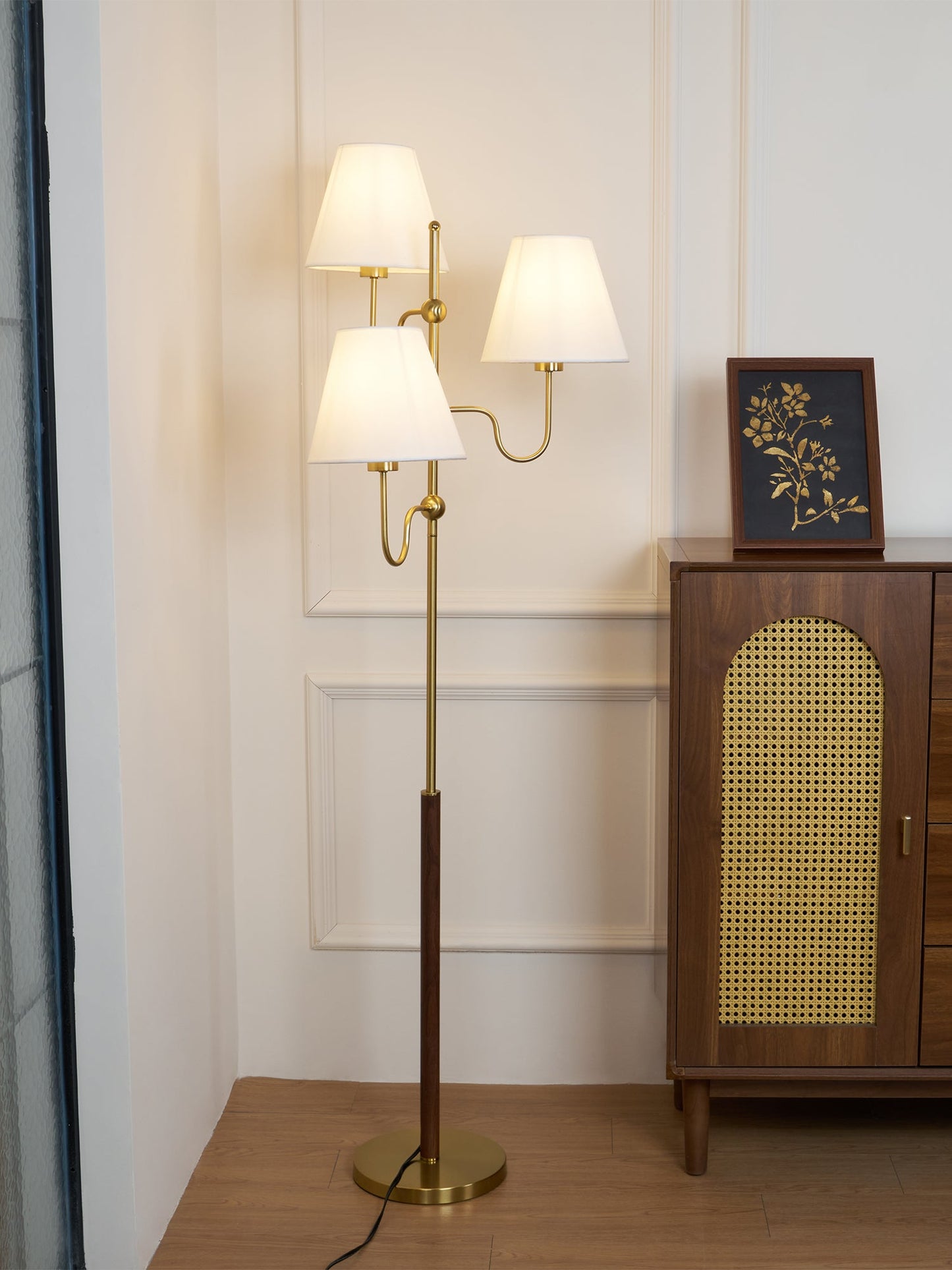 Serenade Floor Lamp with LED, Indoor, Walnut and Gold Finish