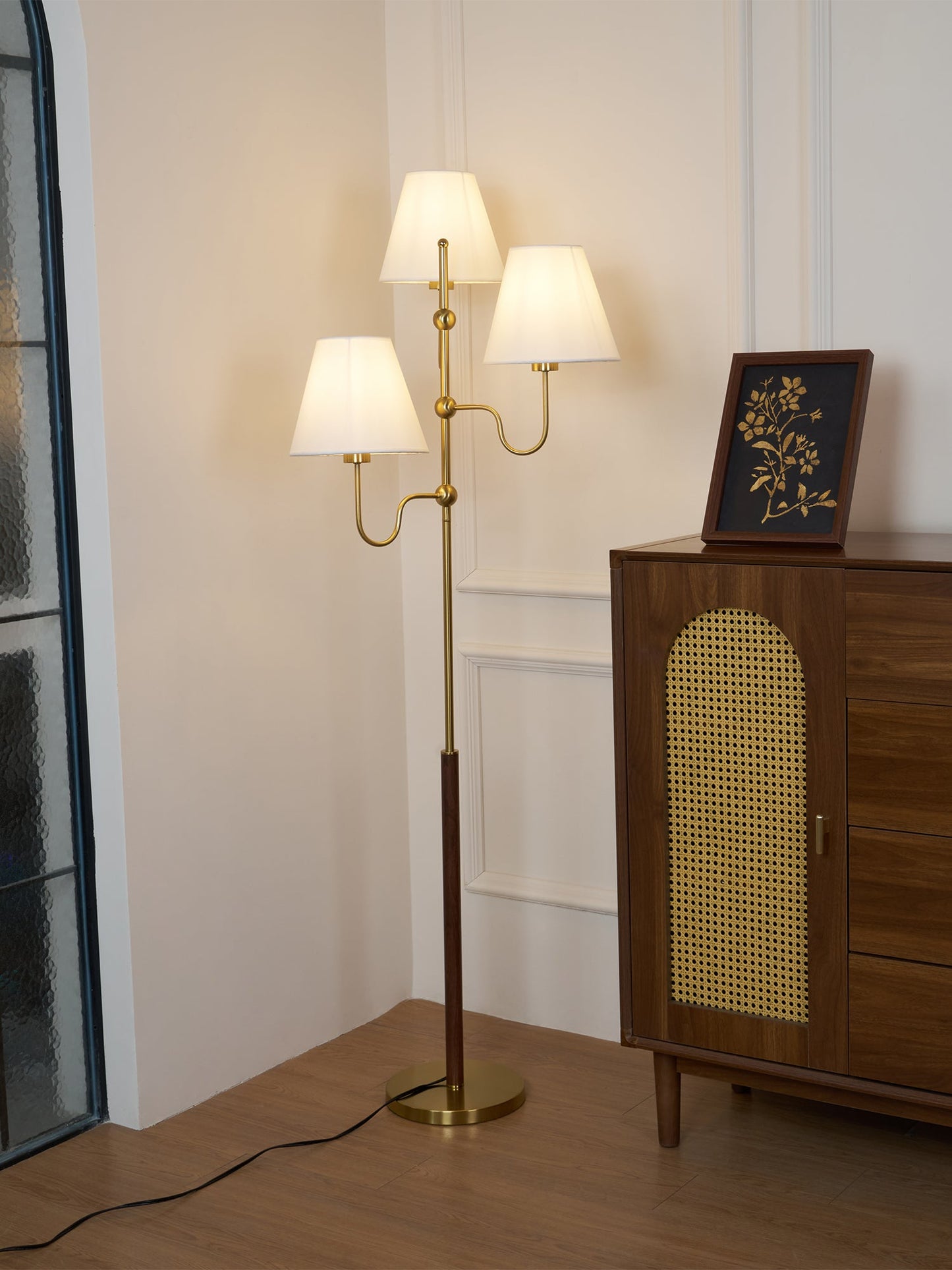 Serenade Floor Lamp with LED, Indoor, Walnut and Gold Finish