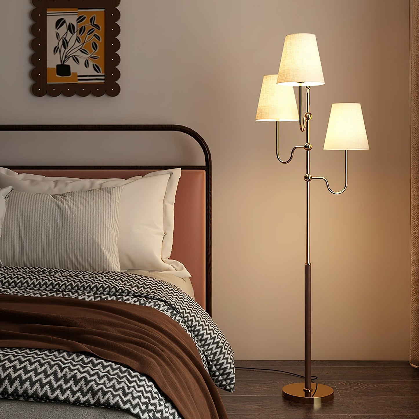 Serenade Floor Lamp with LED, Indoor, Walnut and Gold Finish