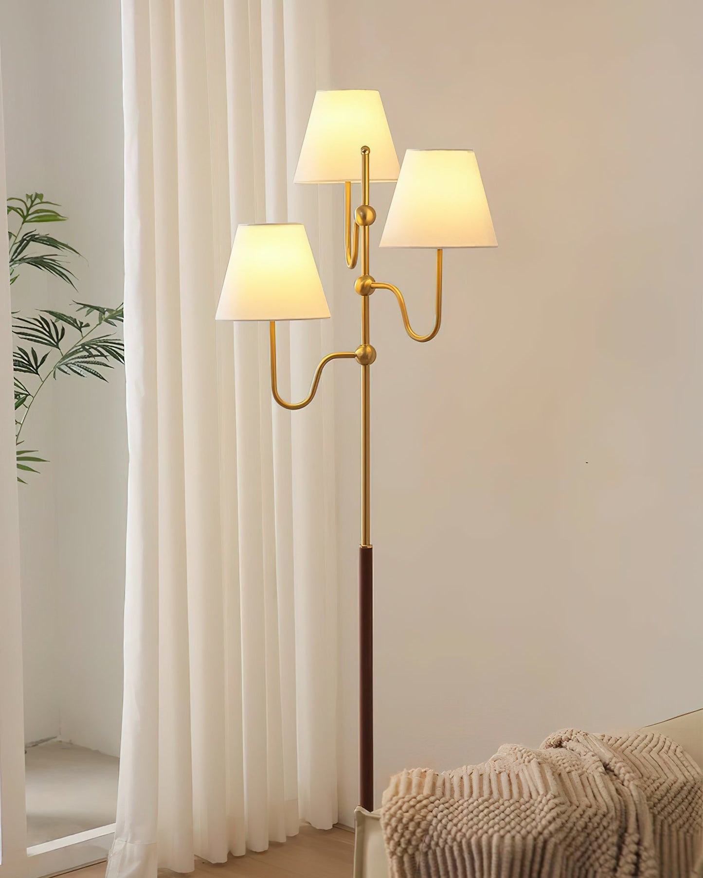 Serenade Floor Lamp with LED, Indoor, Walnut and Gold Finish
