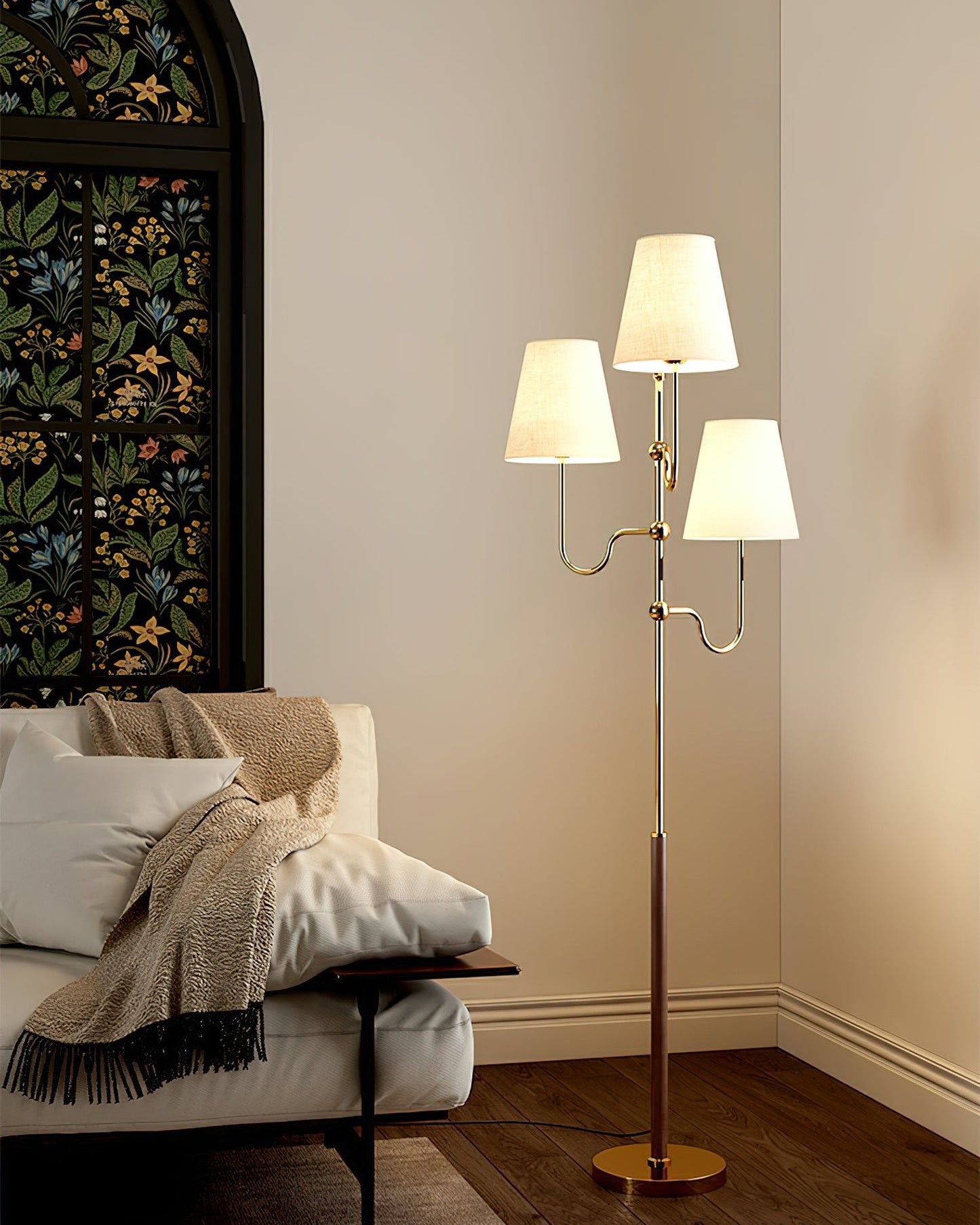 Serenade Floor Lamp with LED, Indoor, Walnut and Gold Finish