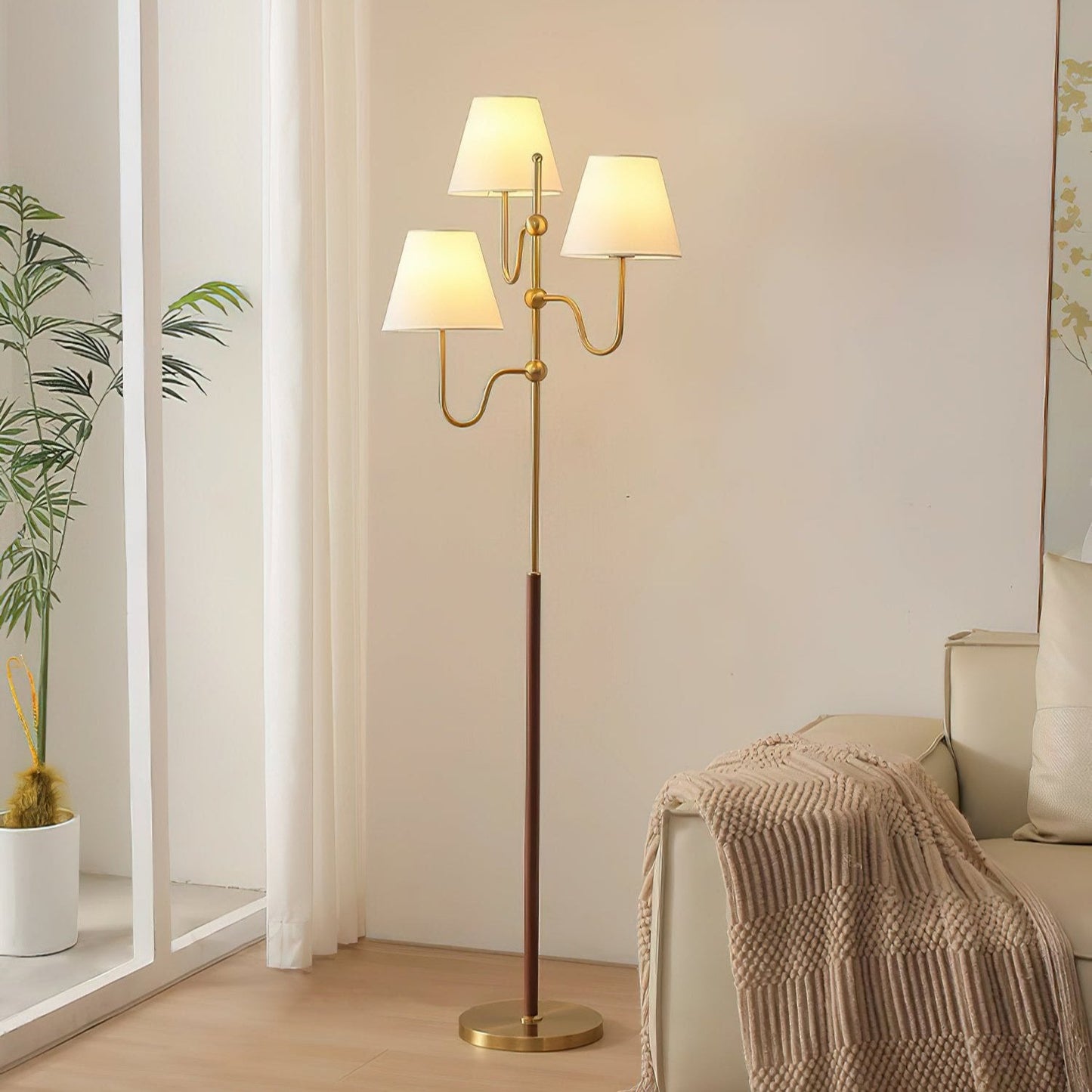 Serenade Floor Lamp with LED, Indoor, Walnut and Gold Finish