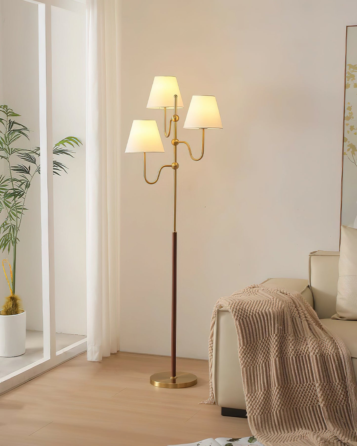 Serenade Floor Lamp with LED, Indoor, Walnut and Gold Finish