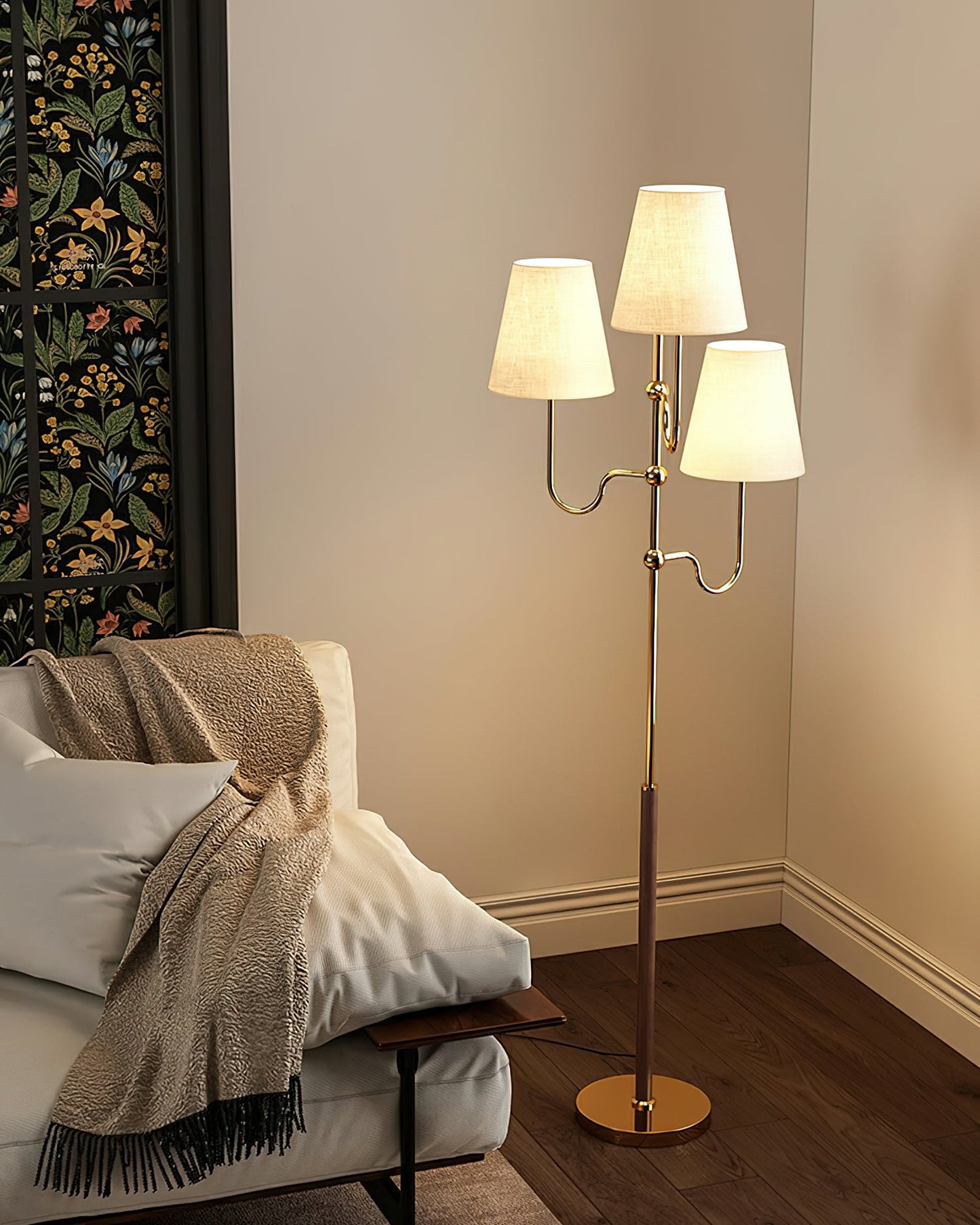 Serenade Floor Lamp with LED, Indoor, Walnut and Gold Finish