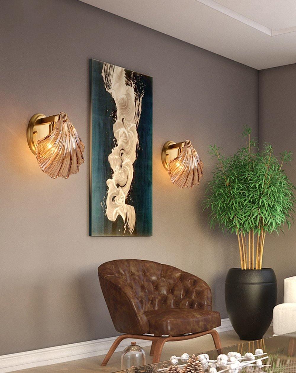 Shell Wall Light Set of 2 with Brass Finish and LED