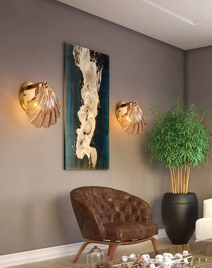 Shell Wall Light Set of 2 with Brass Finish and LED