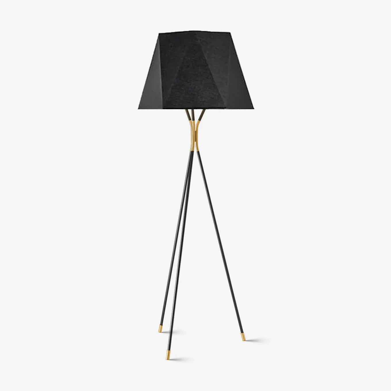 Solitaire Floor Lamp with Black Cloth Shade and Brass Legs