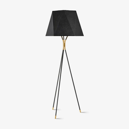 Solitaire Floor Lamp with Black Cloth Shade and Brass Legs