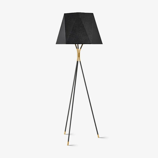 Solitaire Floor Lamp with Black Cloth Shade and Brass Legs