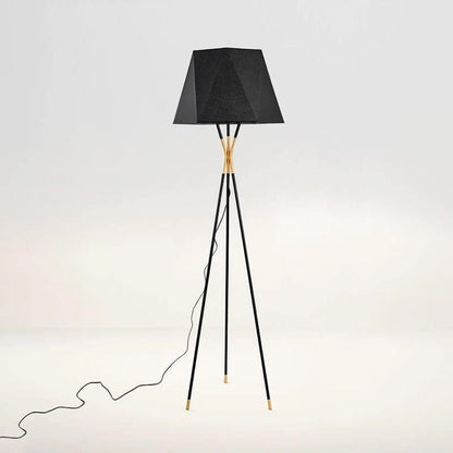 Solitaire Floor Lamp with Black Cloth Shade and Brass Legs