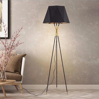 Solitaire Floor Lamp with Black Cloth Shade and Brass Legs
