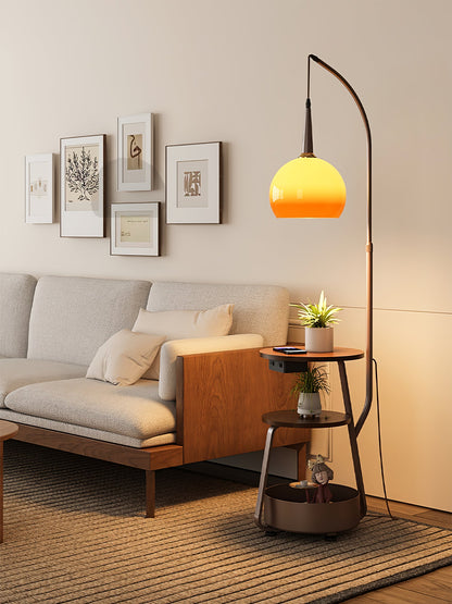 Solstice Arc Floor Lamp with Shelves and LED Light