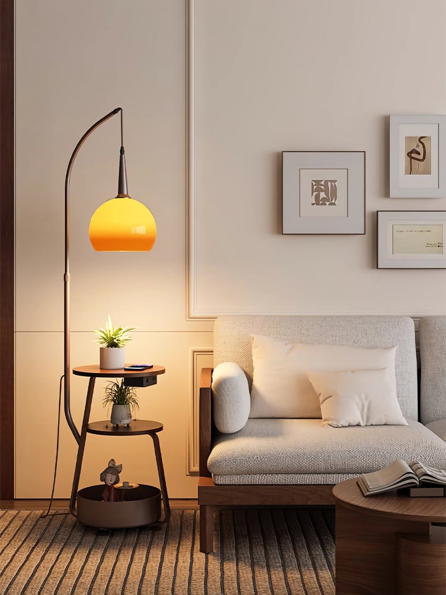 Solstice Arc Floor Lamp with Shelves and LED Light