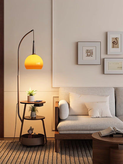 Solstice Arc Floor Lamp with Shelves and LED Light