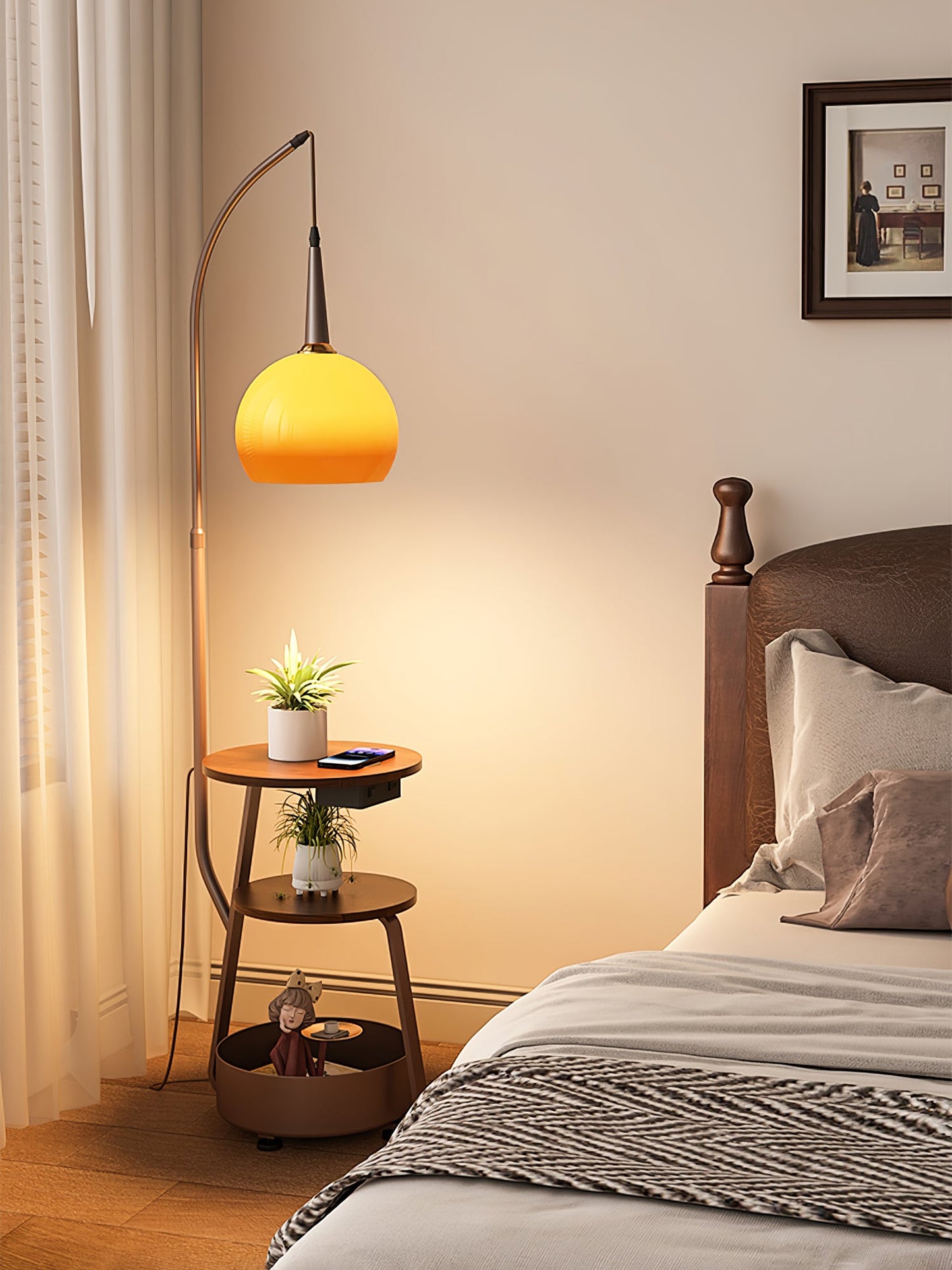 Solstice Arc Floor Lamp with Shelves and LED Light