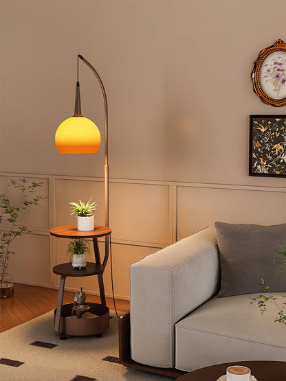 Solstice Arc Floor Lamp with Shelves and LED Light