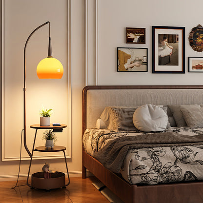 Solstice Arc Floor Lamp with Shelves and LED Light