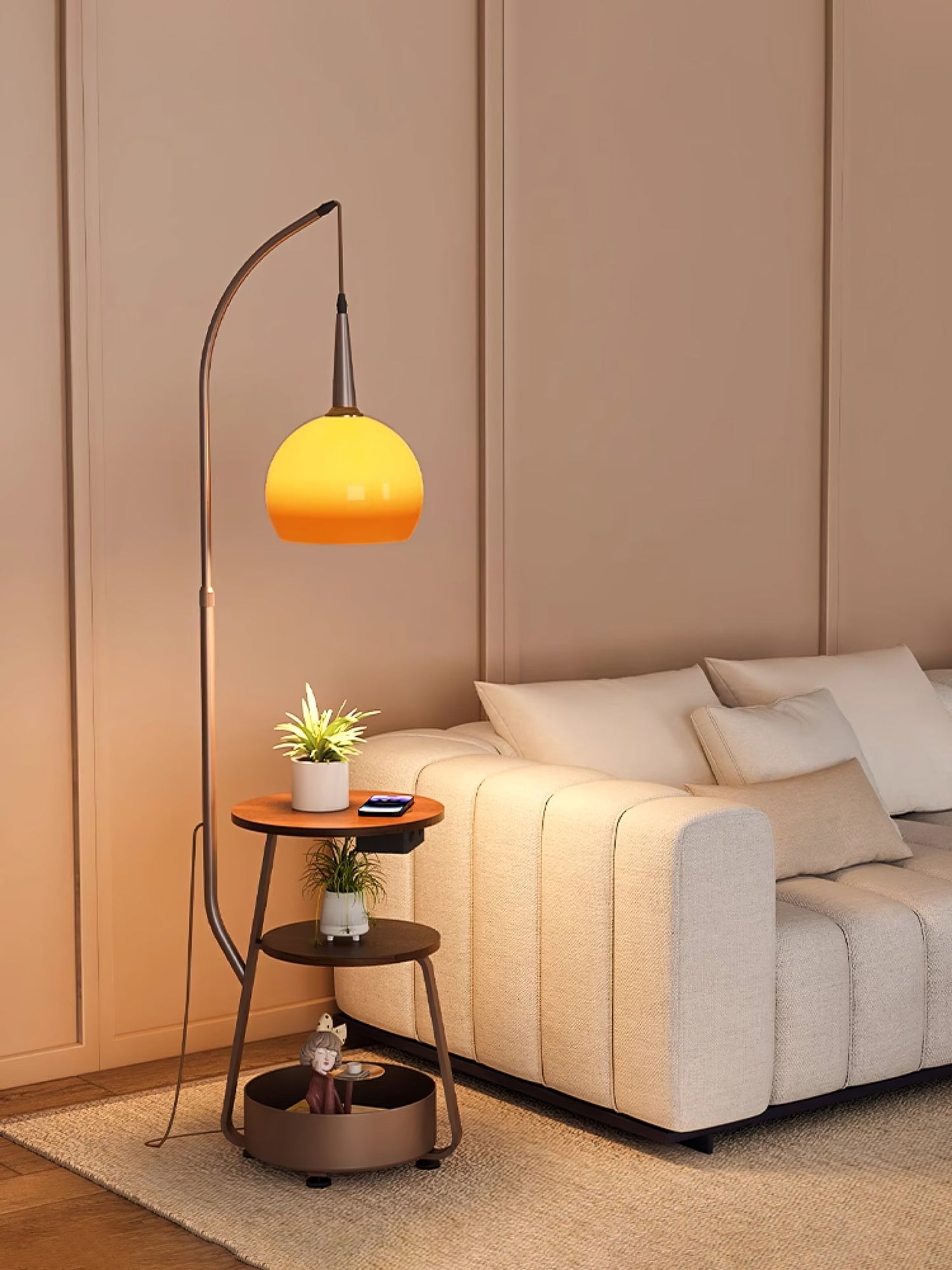 Solstice Arc Floor Lamp with Shelves and LED Light