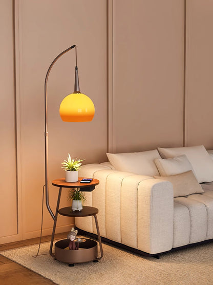 Solstice Arc Floor Lamp with Shelves and LED Light