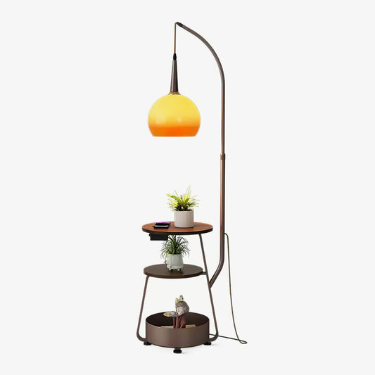 Solstice Arc Floor Lamp with Shelves and LED Light