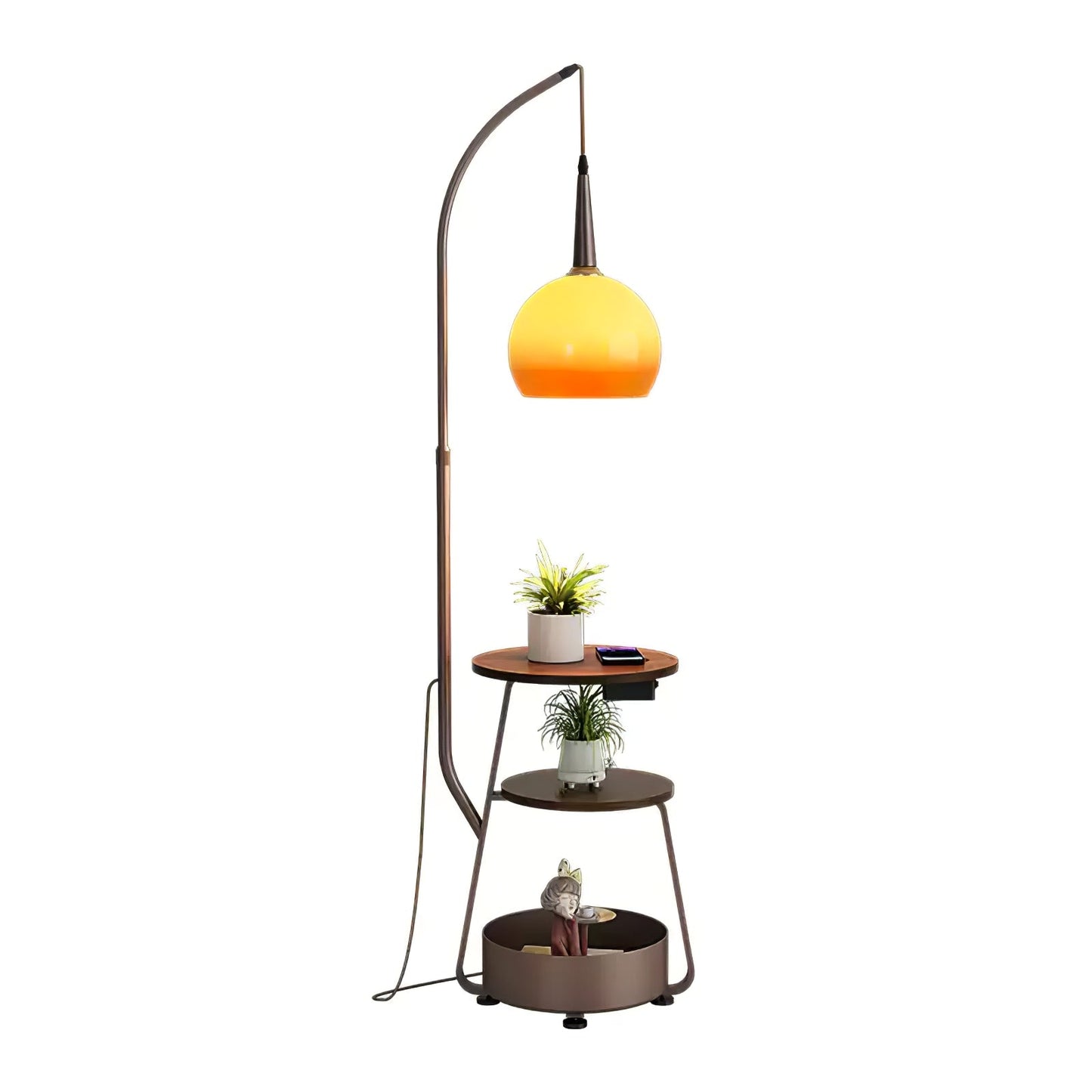 Solstice Arc Floor Lamp with Shelves and LED Light