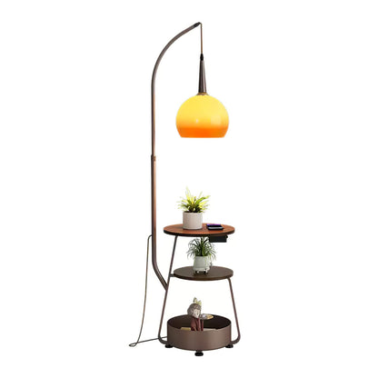 Solstice Arc Floor Lamp with Shelves and LED Light