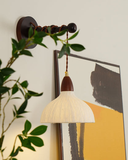 Soren Wall Lamp - Handmade White Rice Paper Shade, Walnut Wood